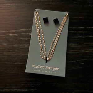 Gold and Black Earrings and Necklace